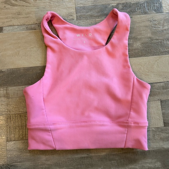 Wilo small high neck ribbed bright pink sports bra long line - Picture 2 of 3
